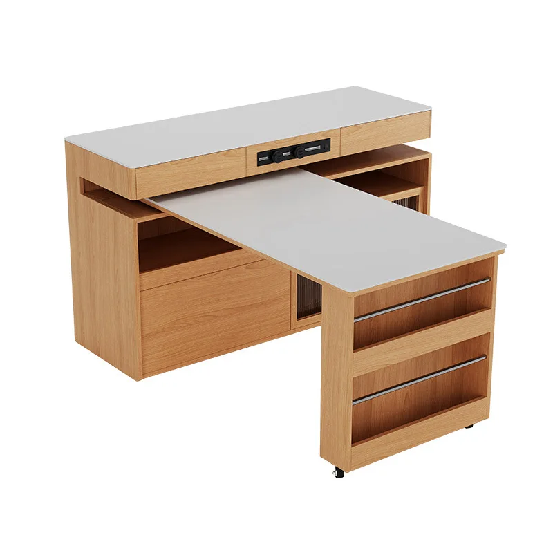 

Dining table solid wood multi-functional small apartment log retractable rock slab