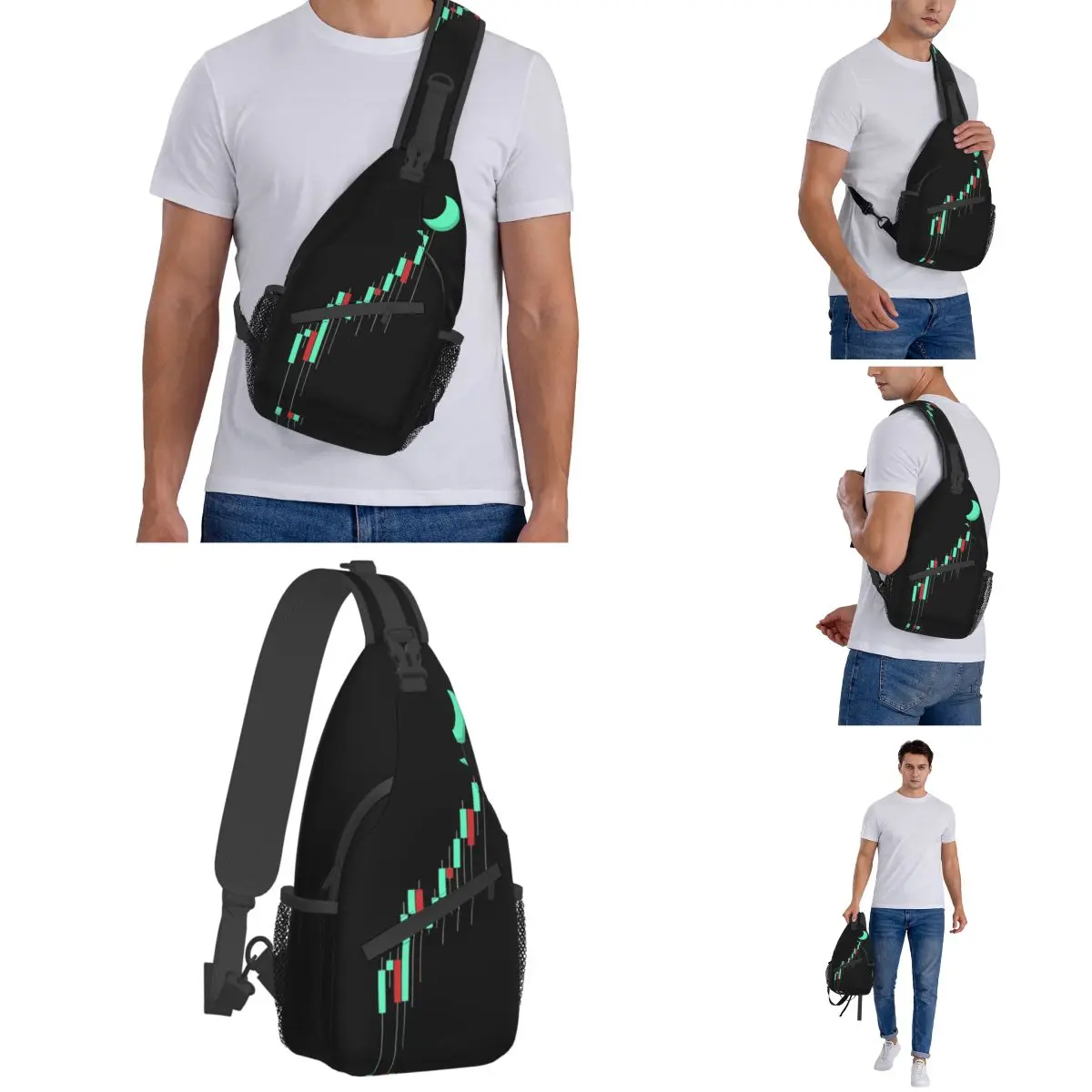 Crypto Candle MOON Sling Bag, bandolera de pecho, mochila de hombro, mochilas de día para deportes al aire libre, mochilas escolares con patrón de criptomoneda