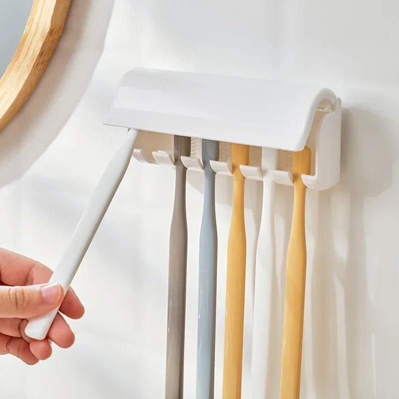 1Pc Wall Mounted Bathroom Toothbrush Holder Toothpaste Rack Punch-Free Tooth Brush Storage Organizer Modern Bathroom Accessories
