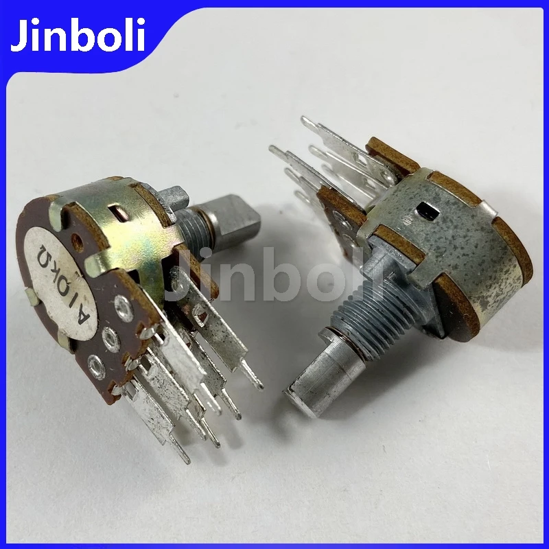 3PCS 16 Type 6-Pin A10K Long Feet Dual Potentiometer Audio Amplifier Volume Potentiometer D Shaft Length 15mm