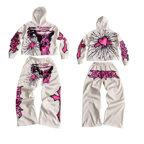 Autumn/Winter Hoodie Set American Street Y2k Hip Hop Trendy Men's 3D Adult Hoodie Waist Pants Suitable for Both Men and Women