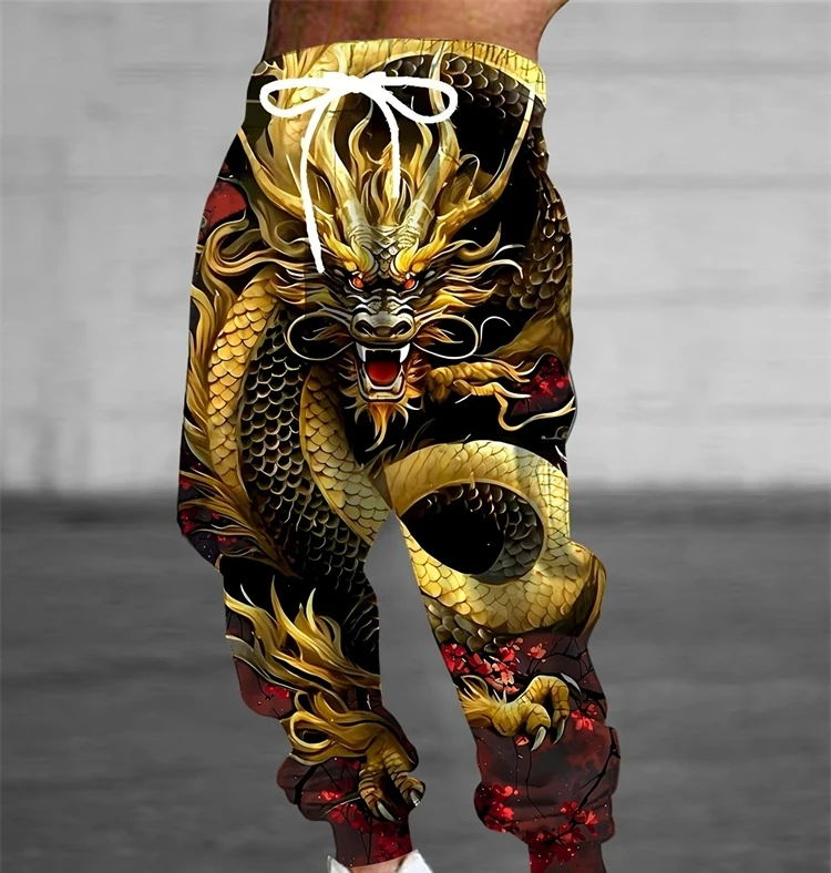 

Модные спортивные брюки свободного кроя с 3D-принтом «Пятиконечный золотой дракон», лимитированная серия 2026, для уличного стиля и хип-хопа