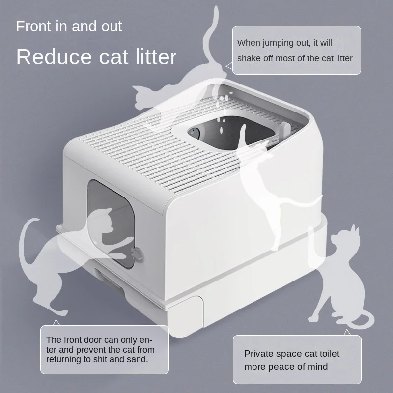 Pet Cat Litter Box Large Space Cat Toilet Splash-proof Deodorant Bedpan with Odor Purifier 24 Hours Automatic Deodorization