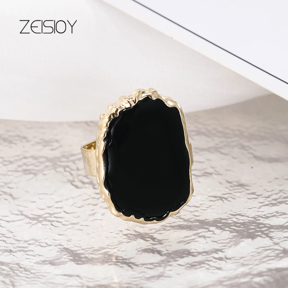 Boho Metal large Black Stone Ring men's and women's glamour oil drops can mediate four color ring Gothic jewelry gifts
