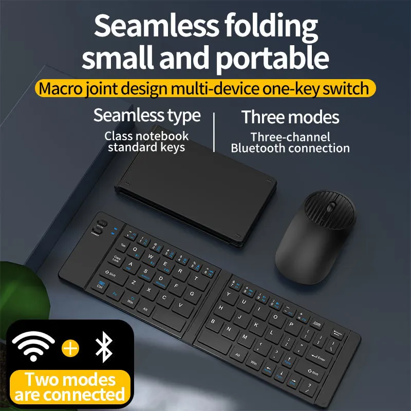 

Mini Two Fold Tri-mode 2.4G+Bluetooth Rechargeable Keyboard And Mouse Set PC Mobile Phone Tablet Universal For Home Office