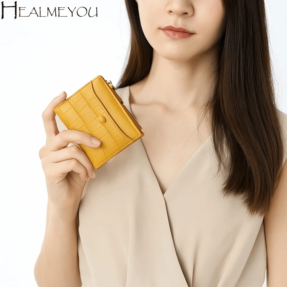 

Multi Card Slot Crocodile Pattern Wallet Short Waterproof PU Leather Coin Purse Solid Color Fold Multiple Card Holder Women