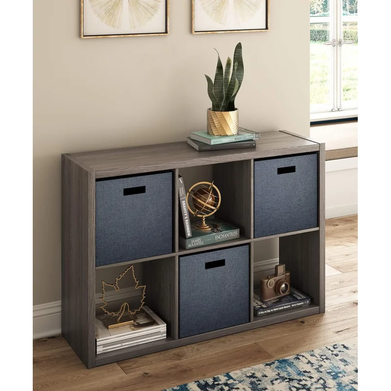 Decorative 6 Cube Open Display Wood Laminate Versatile Storage Organizer for Indoor Home or Office Spaces, Graphite Gray