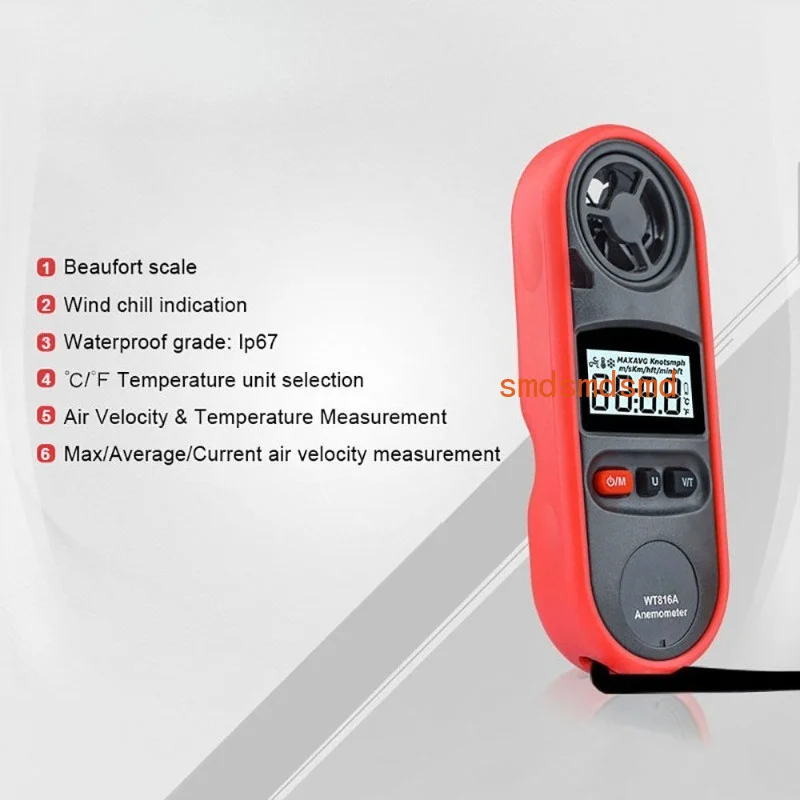 GT8163 WT816A Mini Handheld Wind Speed and Temperature Meter IP67 Waterproof and Dustproof Wind Meter