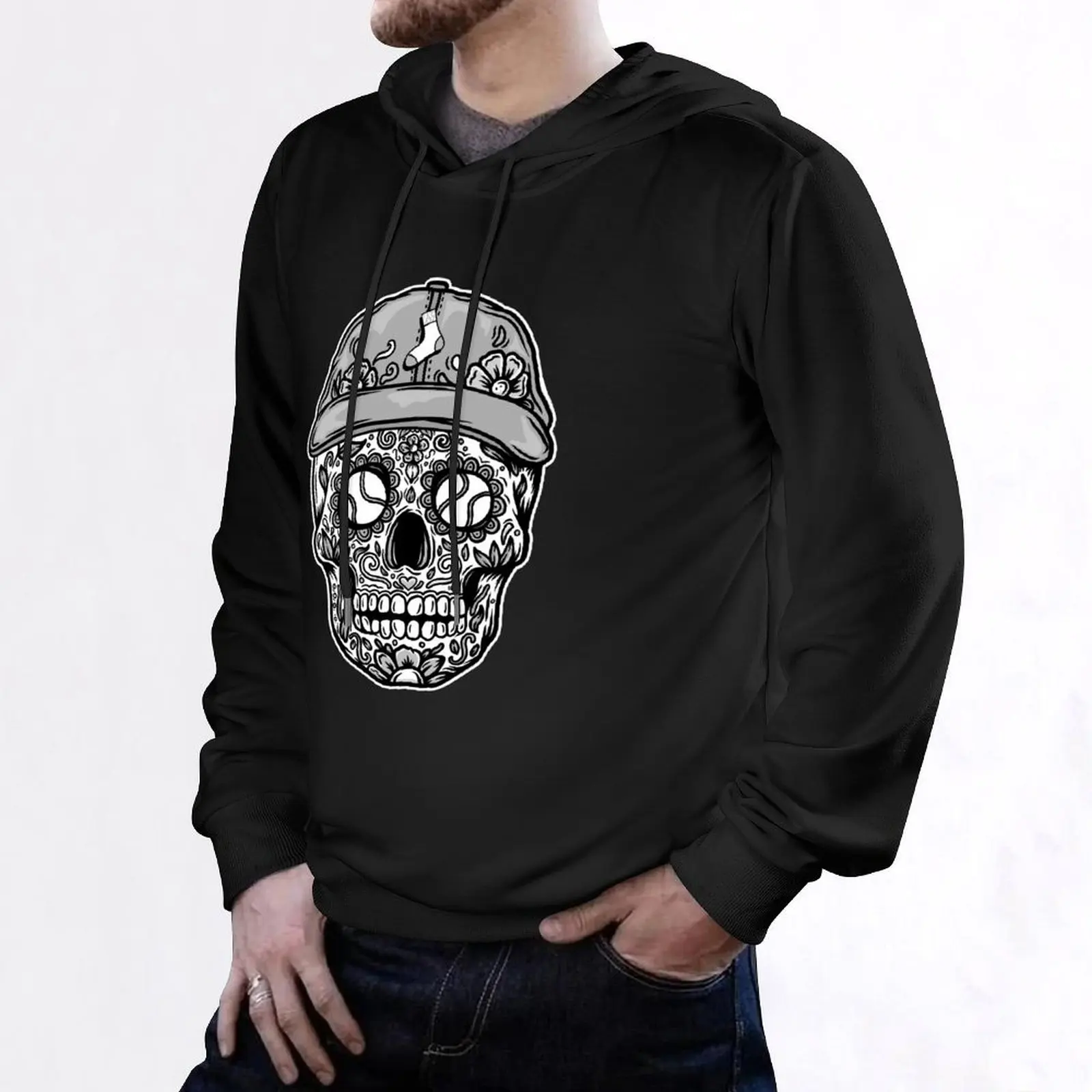 Sugar Skull Chicago Baseball Hoodie aesthetic clothing men's sweat-shirt fashion men new in hoodies