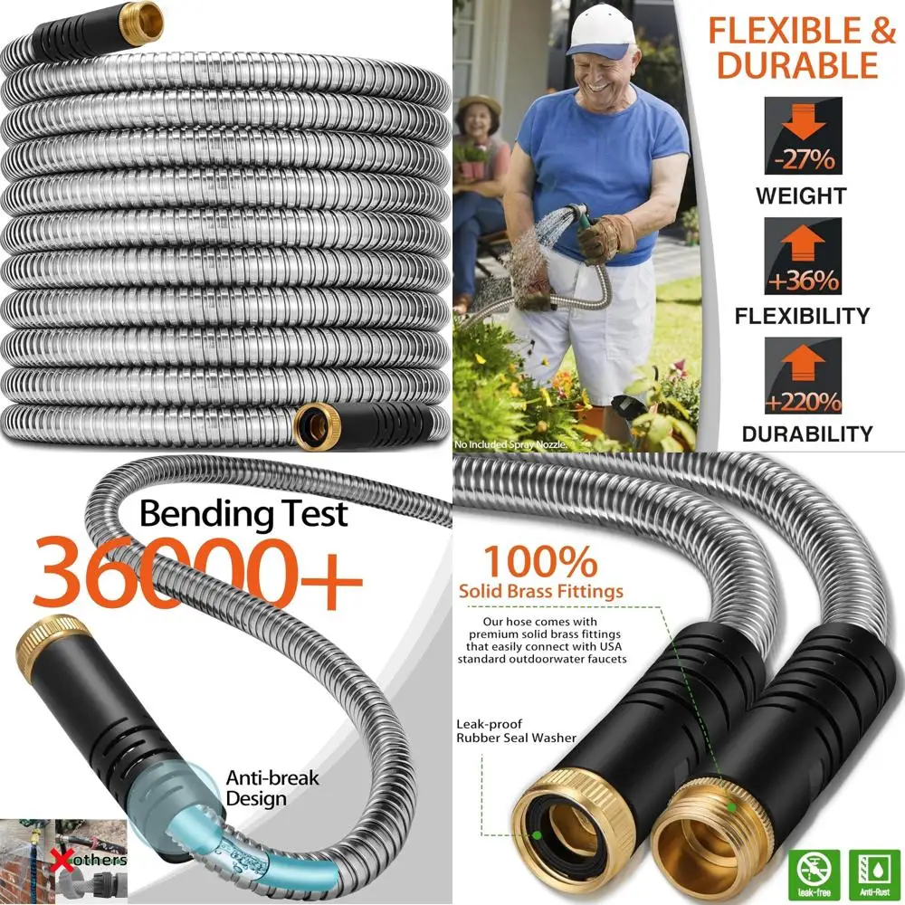 

Upgraded 2025 Stainless Steel Garden Hose - 130 Feet Metal Water Hose with 3/4 Inch Solid Brass Fittings and Extra Strength Mate