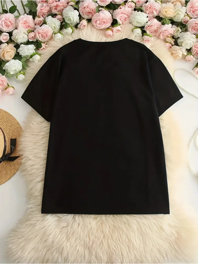 Muse Classic Women's Plus Size Short Sleeve Crew Neck T-Shirt - Black with White Bold 'MUSE' Letter Print, Loose Casual Fit