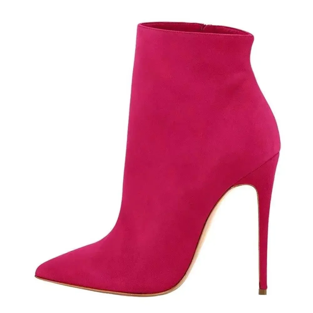 

Women Leather Suede Ankle Boots Side Zipper Pointed Stiletto Heel Low Boots Solid Color Classic Simple Fashion Women Boots