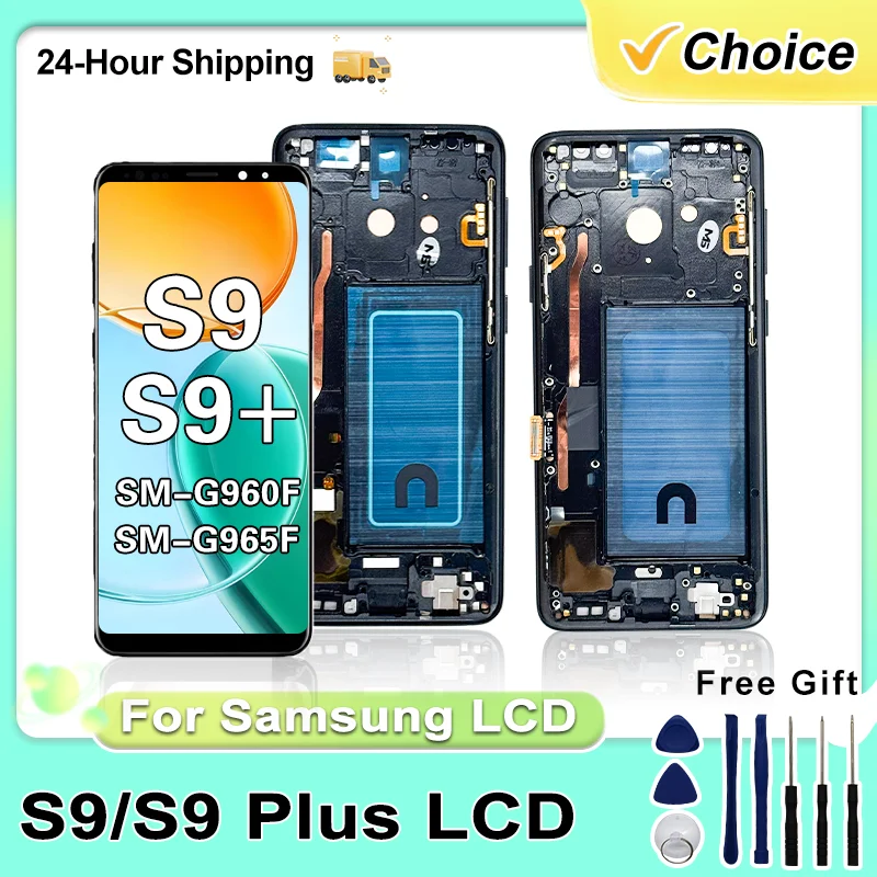 テスト済みのサムスンギャラクシーs9-lcdディスプレイ（デジタイザータッチスクリーンアセンブリ付き）とサムスンs9プラスディスプレイ（フレーム交換付き）
