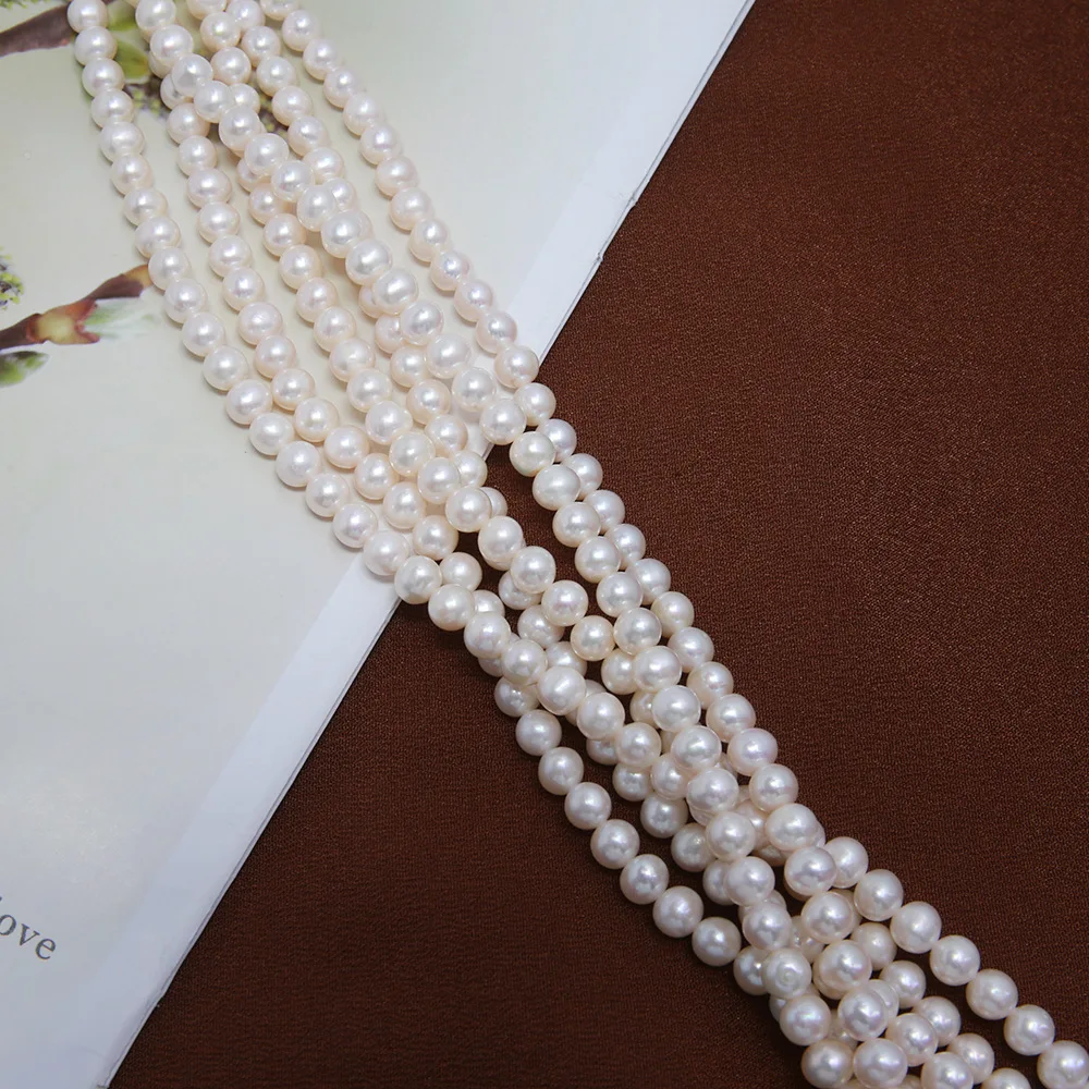 

1 нить натуральный пресноводный жемчуг сильный свет 6-7 мм почти круглые свободные бусины ювелирные аксессуары изготовление DIY ожерелье браслет