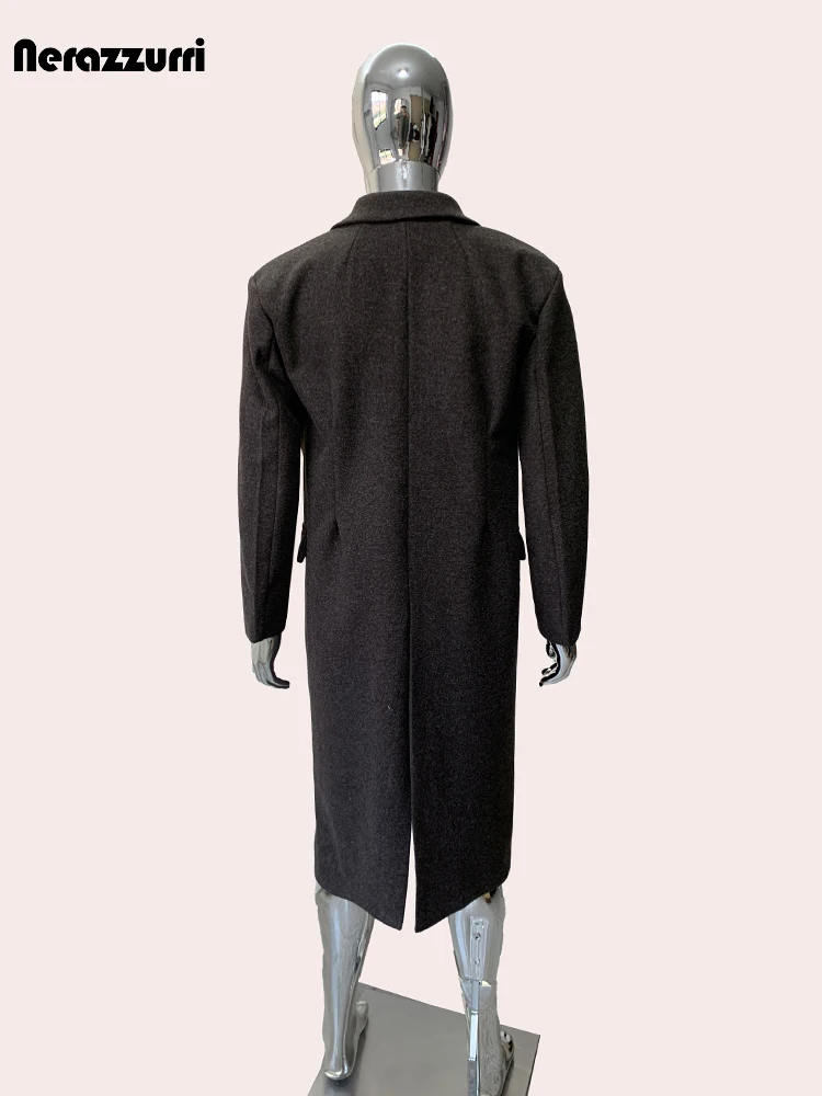 Mauroicardi Autumn Winter Long Warm Thick Fitted Woolen Coat Men Single Breasted Luxury Elegant Chic Wool Blends Overcoat 2024