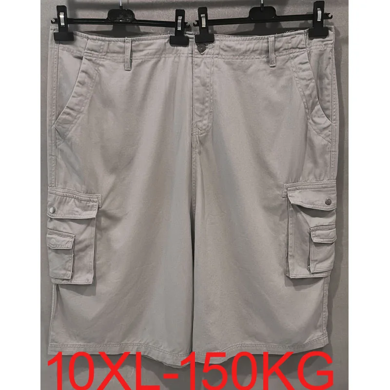 Summer plus size 10XL shorts 100% cotton shorts high waist fat pants men\'s pockets with zipper beach pants 9XL 10XL 150KG 46 50