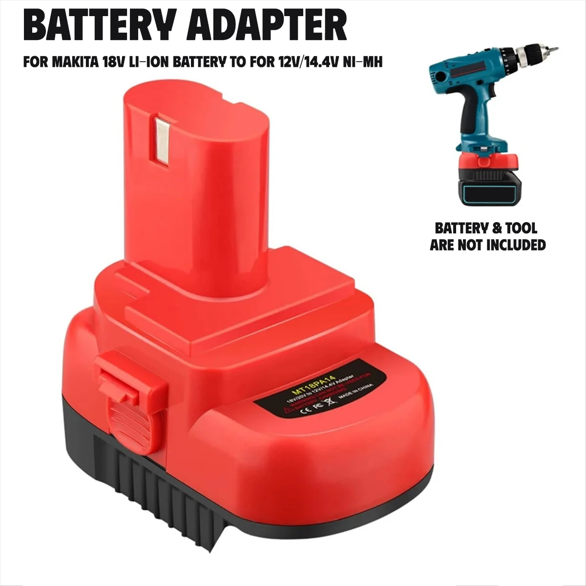 Adaptador de Batería MT18PA14 para Batería de Iones de Litio Makita de 18 V, Compatible con Herramientas Inalámbricas Makita de 12 V/14,4 V Ni-Mh 1200 1220 1201