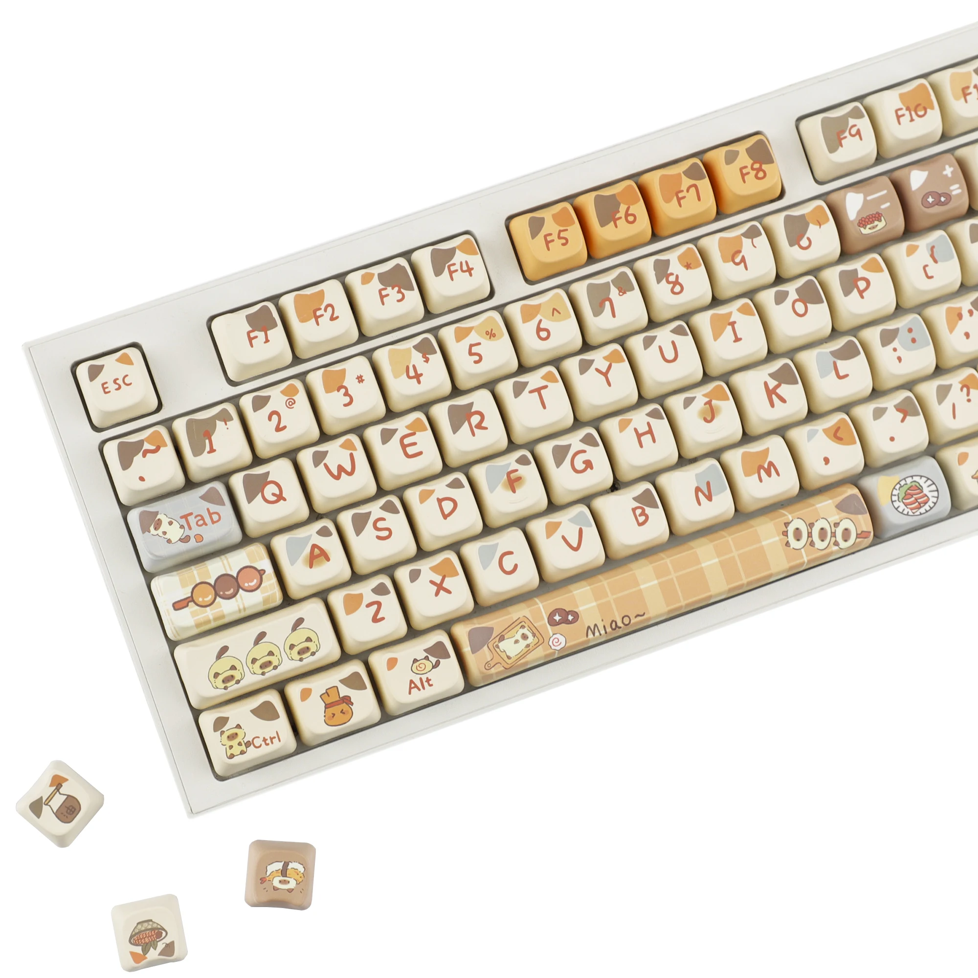 YMDK Siamese Sushi Cat 143 Keys MAO Profile Dye Sub Top Print PBT Keycaps for 61/68/87/98/104/108 MX Mechanical Keyboards