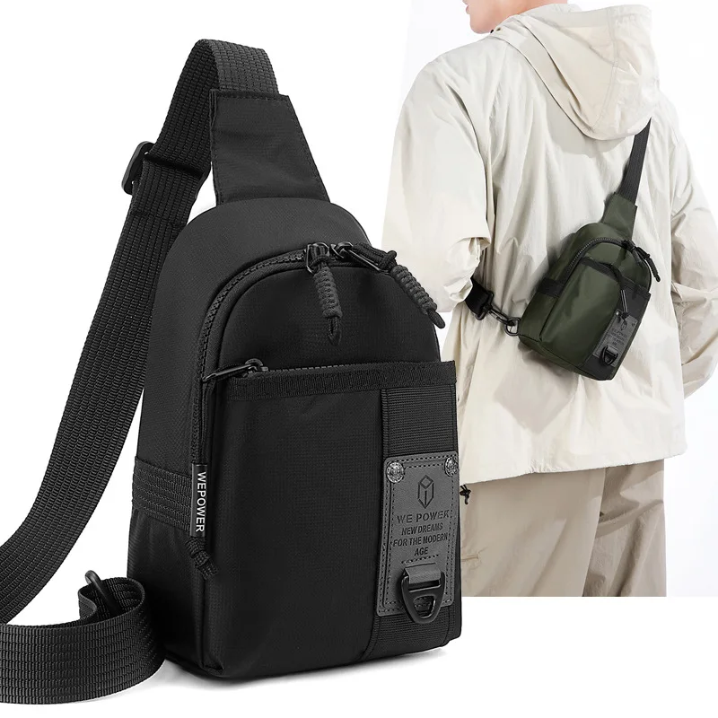 Nylon fabric lightweight men's crossbody small bag, small and casual cycling chest bag, waterproof single-shoulder bag