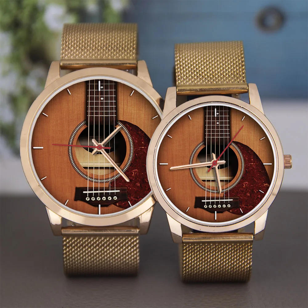 Guitar Bass Instrument Design Men's Personalized Watch Traditional Hands Simple  Fashionable Watch Musician Gift Rose Gold Case