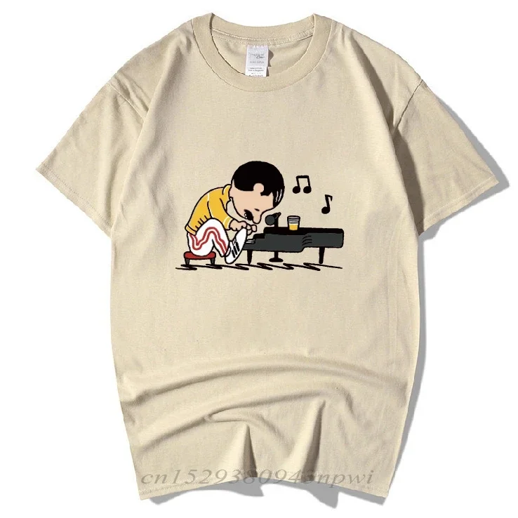 クイーンバンドフレディマーキュリーピアノを弾く面白い Tシャツレディースヒップホップロックヒップスター半袖 O ネック Tシャツ