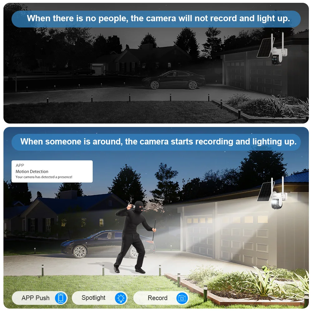 2K Dual Lens Solar Camera WIFI Outdoor 10X Optical Zoom Two-way Audio Color Night Vision Bulit-in Battery Security Camera