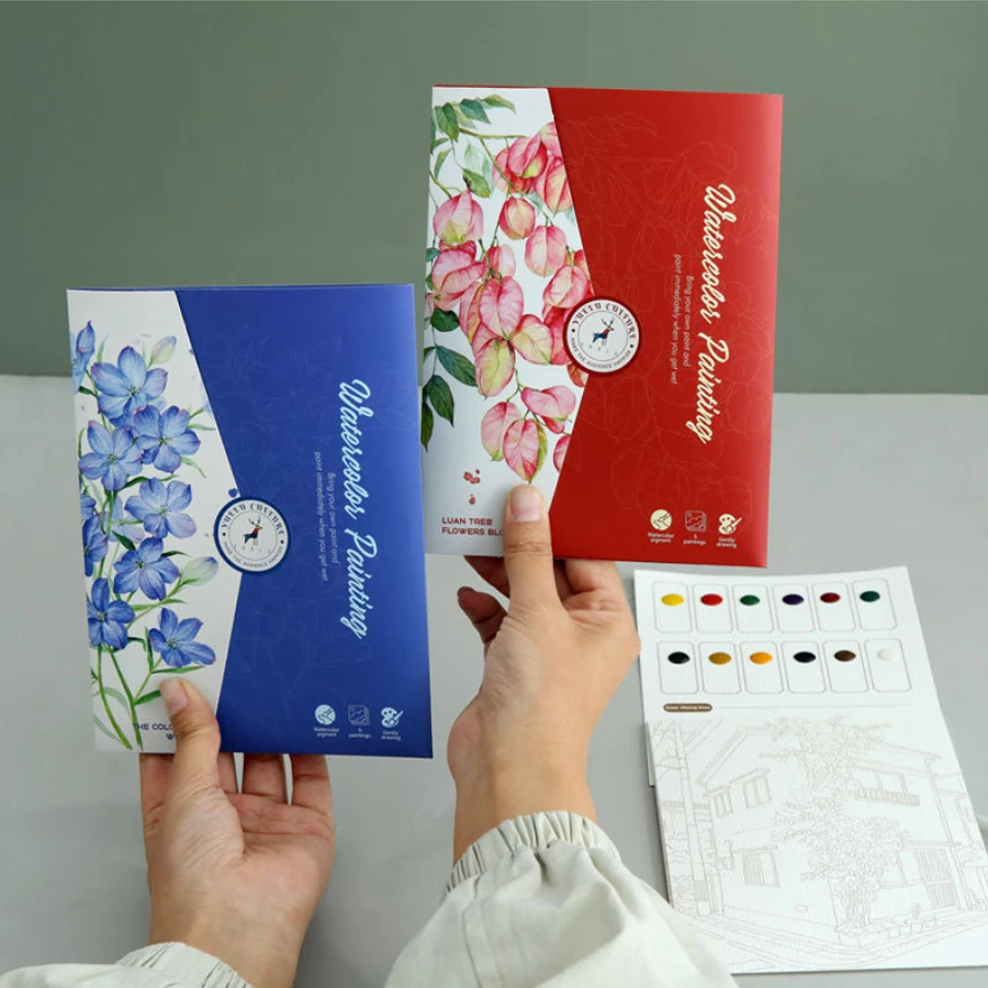  Portable Watercolor Painting Kit for Adults Coloring Book with 12 Solid Watercolor Pigment Set Art Therapy