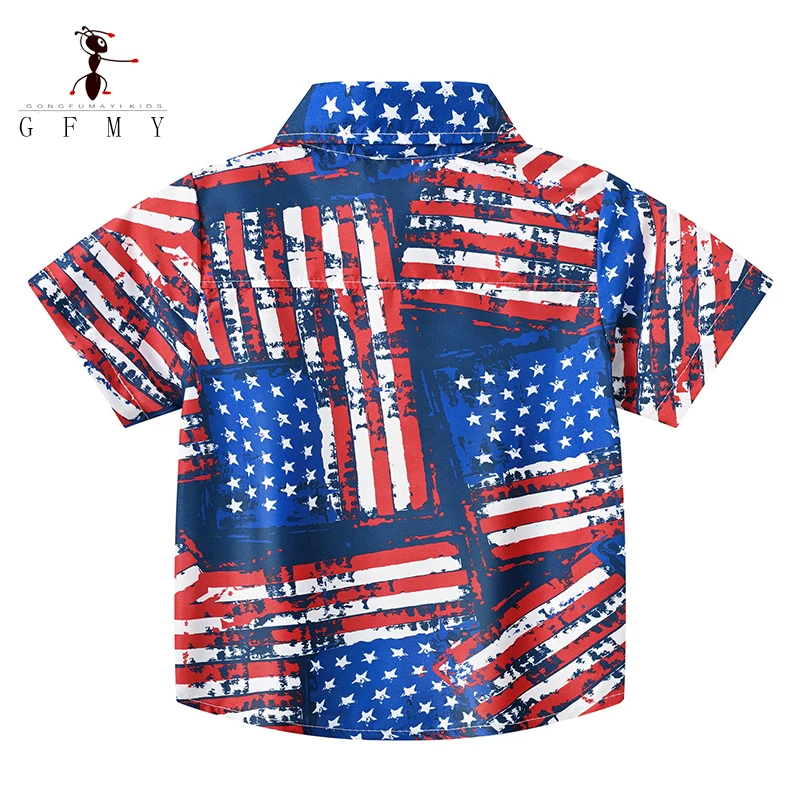 GFMY الصيف الفتيان موضة البوهيمي قصيرة الأكمام قميص الفتيات ستار نمط ملابس الأطفال 2T-10T النمط الأوروبي بلايز 3238