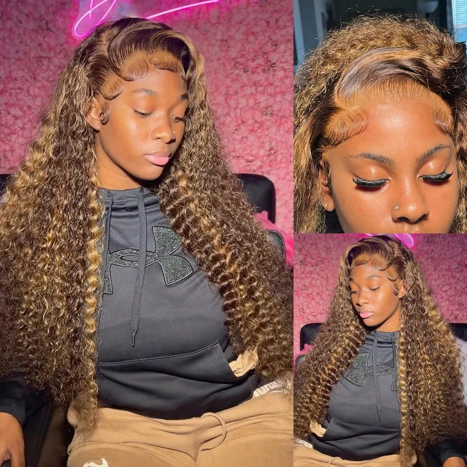 موجة عميقة خصلات الشعر المستعار الإنسان 1B30 الأسود والبني الملونة 100% الشعر البشري تسليط الضوء على 13X6 hd الدانتيل الباروكة الأمامية 13X4 P4/27 شعر مستعار مجعد #3