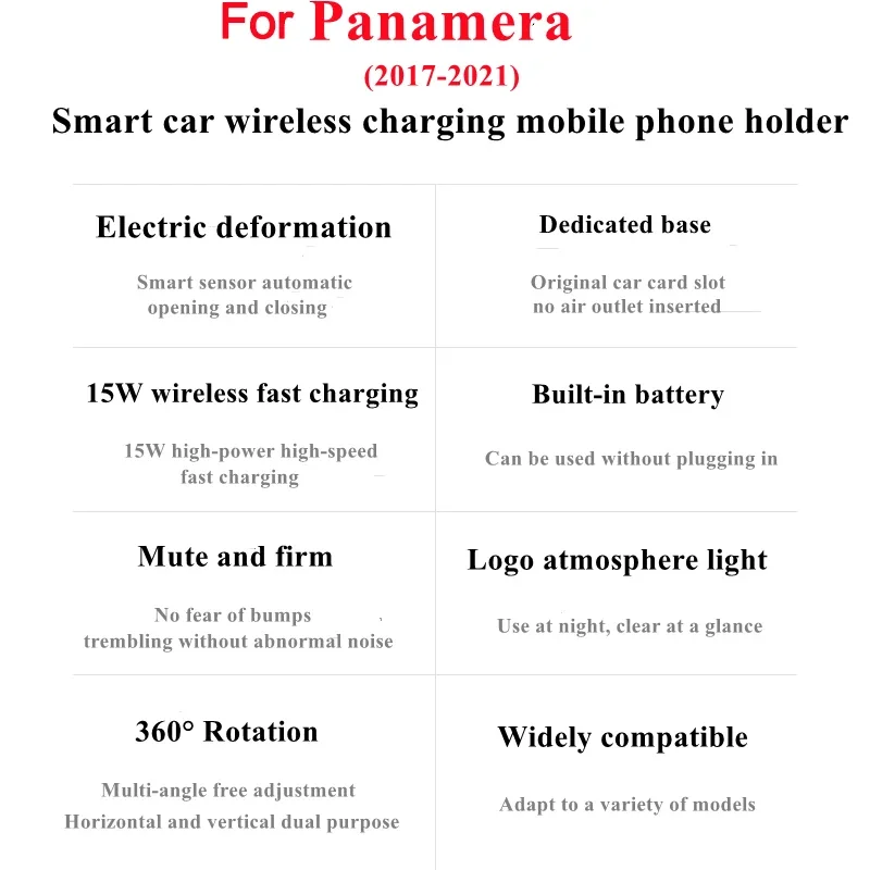 Soporte de teléfono para Porsche Panamera, cargador inalámbrico para coche, montaje de teléfono móvil, navegación GPS, 2017 giratorio, 2021-360