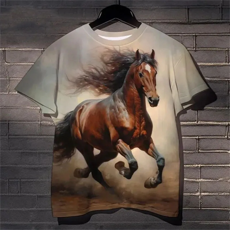 

New Animal Horse 3D Print T-shirts Men Casual Short Sleeve T Shirt Sportshirt O-Neck Oversized Tees Harajuku Tops Kids Clothing