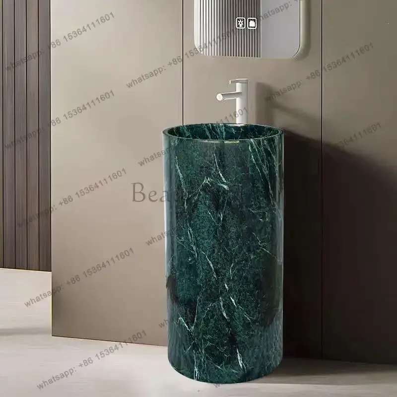 FGNatural Marble Pedestal Sink, Modern Freestanding Basin for Hotel Balcony, High Hardness & Heat Resistant, Customizable