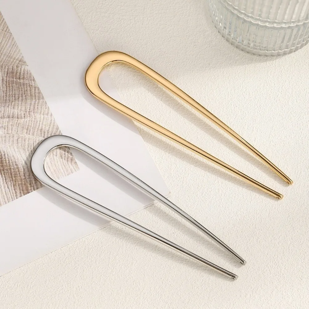 2Pcs Simple U-Shaped Hair Clip Large Size Alloy Hair Fork Multifunctional Styling Aid Hairpin Hair Accessories