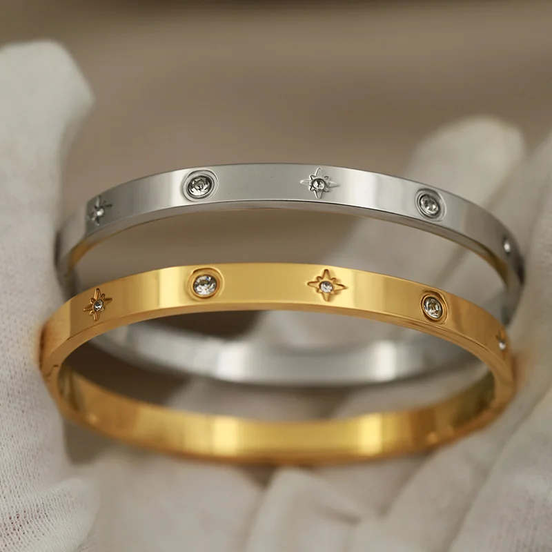 

Stainless Steel Metal Crystal Star Bangles&bracelets for Women Fashion Brand Jewelry Elegant Geometric Bangles