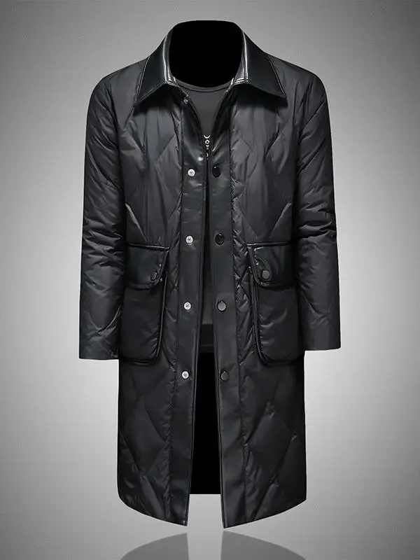 

Мужская удлиненная куртка из пуха с кожаными вставками, теплая, морозостойкая, модная, деловая, с длинными рукавами