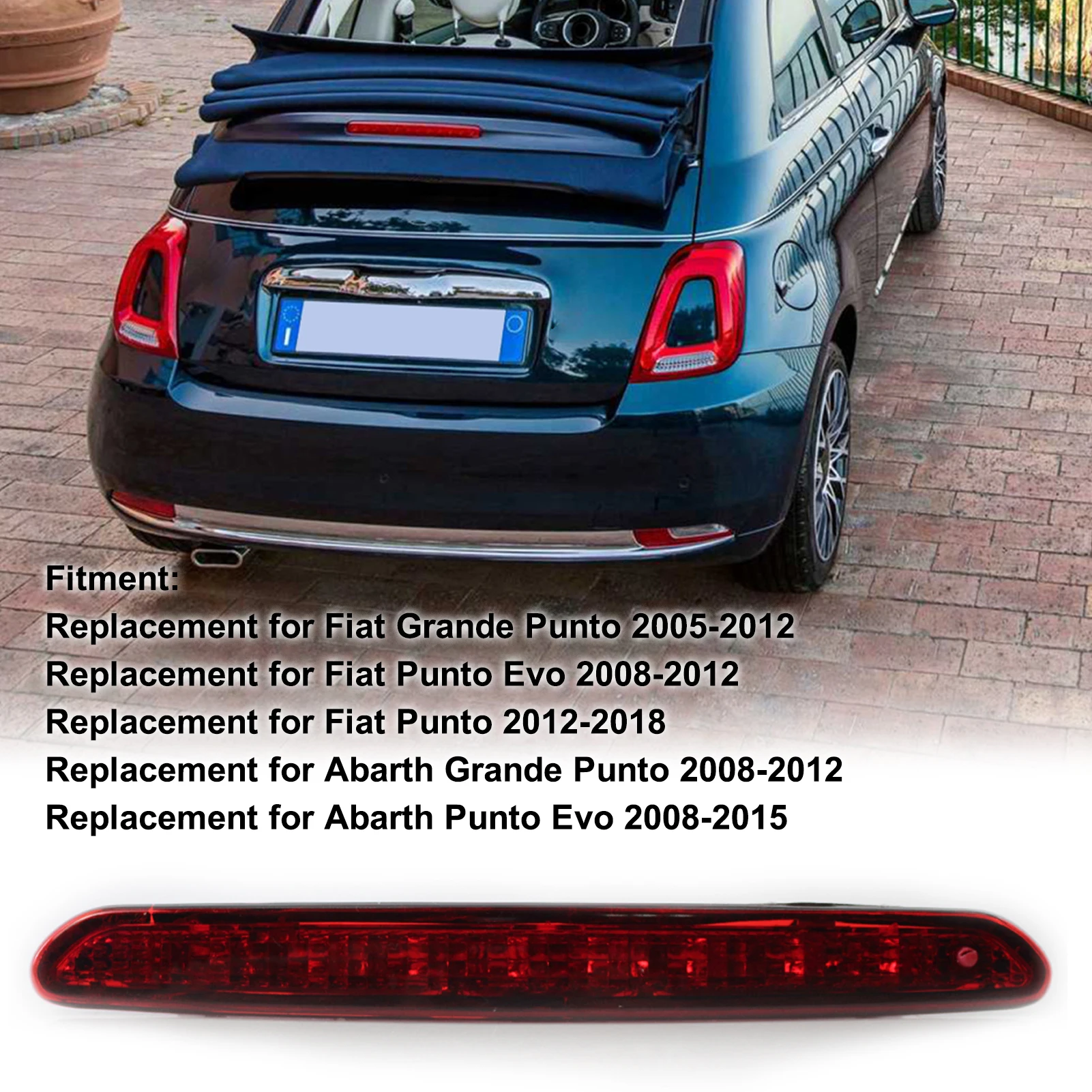 Car Brake Light Rear LED Third Brake Light Waterproof Stop Lamp Replacement for Fiat Grande Punto/ Punto Evo/ Punto