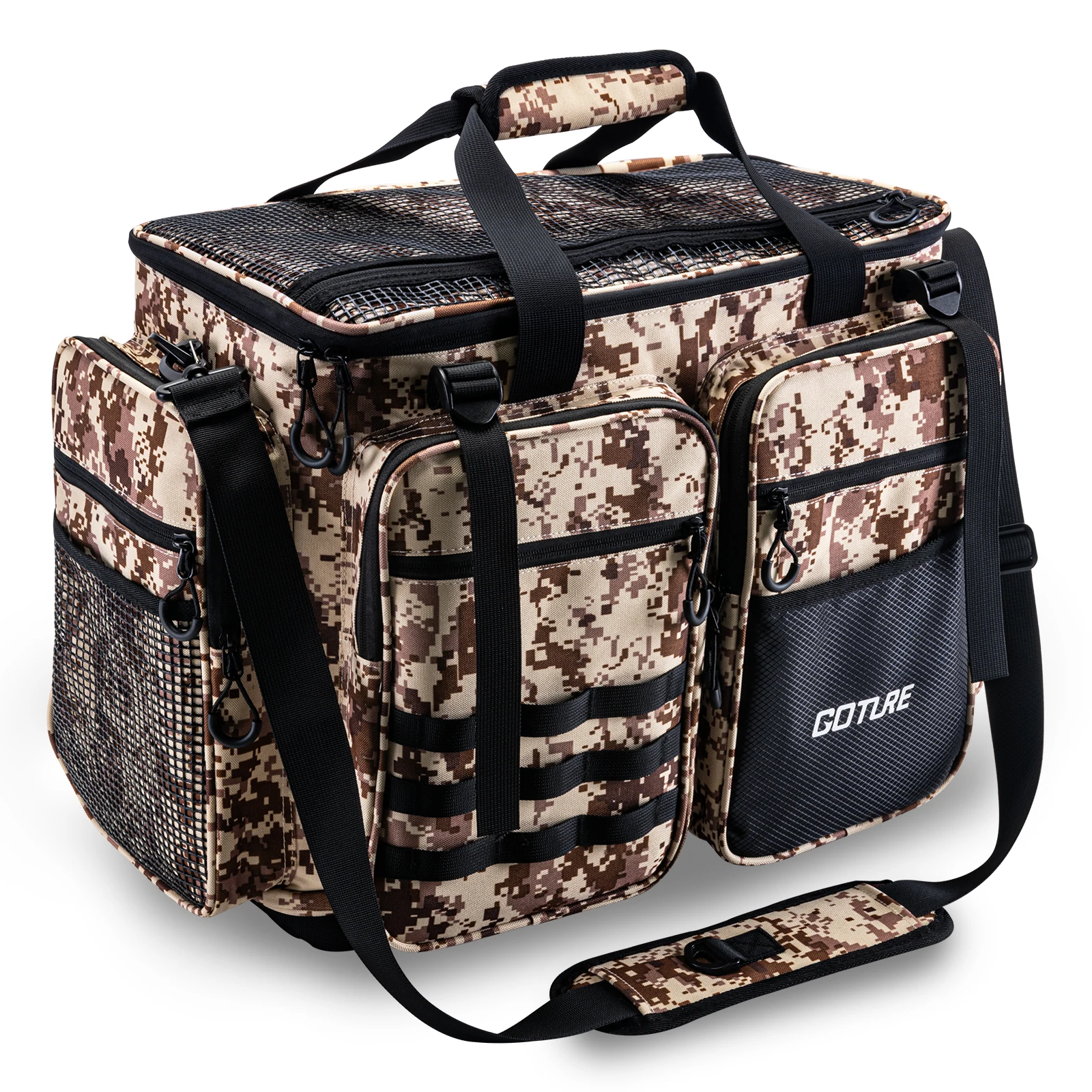 goture preto camuflagem pesca tackle bolsa multi purpose bolsa impermeavel grande capacidade nylon 53x29x385cm 01