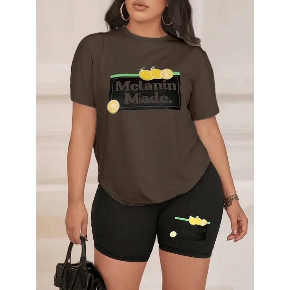 ชุดเซ็ต 2 ชิ้น เสื้อยืดและกางเกงขาสั้นพิมพ์ลาย แขนสั้น สำหรับผู้หญิงไซส์ใหญ่ 1XL-5XL รุ่นใหม่