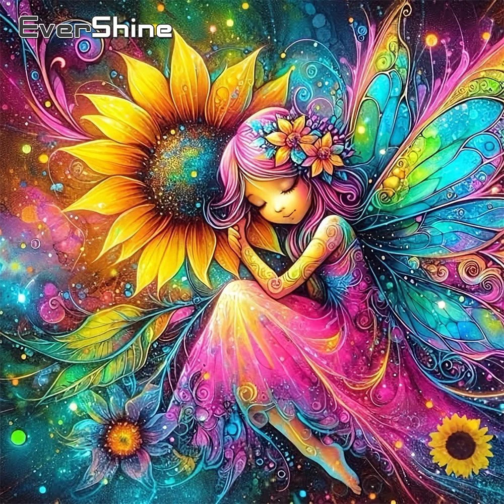 Evershine Diamant-Mosaik Porträt DIY Strass-Bild Stickerei Elfenmädchen Vollquadrat-Bohrer Malerei Sonnenblume Heimdekoration