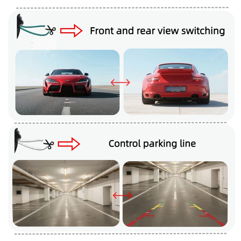 

AHD/CVBS front view/rear view without ruler/with ruler multi-function switching 160-degree wide-angle 720P car parking camera