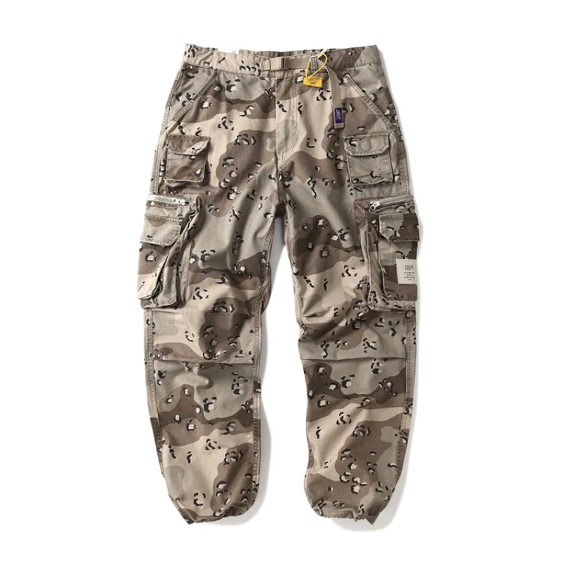 Check Tear Resistant 100% Cotton MC Desert Camouflage Workwear Pants for Men American Casual Retro Straight Multi Pocket Jogger