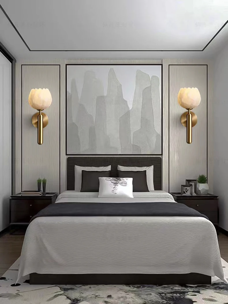 Art Natural Marble Wall Lamp Flower Shape Brass E14 Bulb