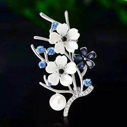 Rhinestone Peach Blossom Branch Brooches for Women Unisex Pearl Plant Pins Event Party Backpack Decoration Clothes Accessories