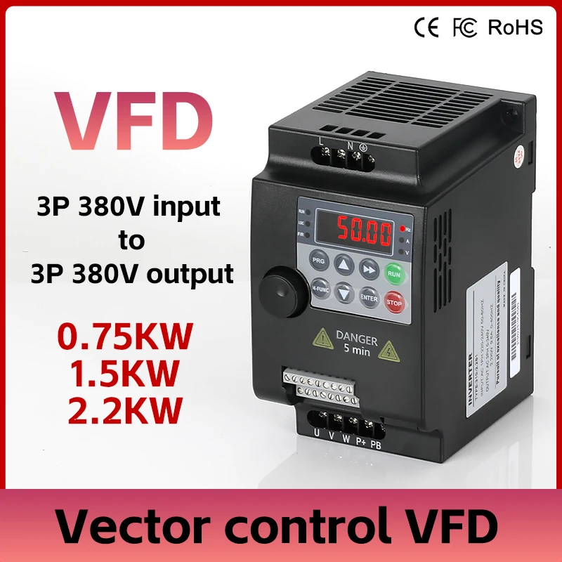 0.75KW/1.5KW/2.2KW 1/2/3HP 380V VFD Economical Variable Frequency Drive Converter Motor Speed Vector Control Small Inverter