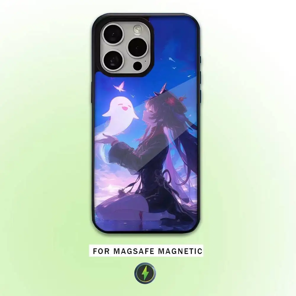 เคสโทรศัพท์ลายเกมยอดฮิต Genshin Hu Tao สำหรับ iPhone17,16,15,14,13,12,11 Plus,Pro Max รองรับแม่เหล็กสำหรับการชาร์จไร้สาย Magsafe