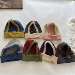 Chapéu de malha de lã infantil gorro infantil, proteção para a cabeça, tampas para o pescoço, moda bebê, estilo retrô, 2023