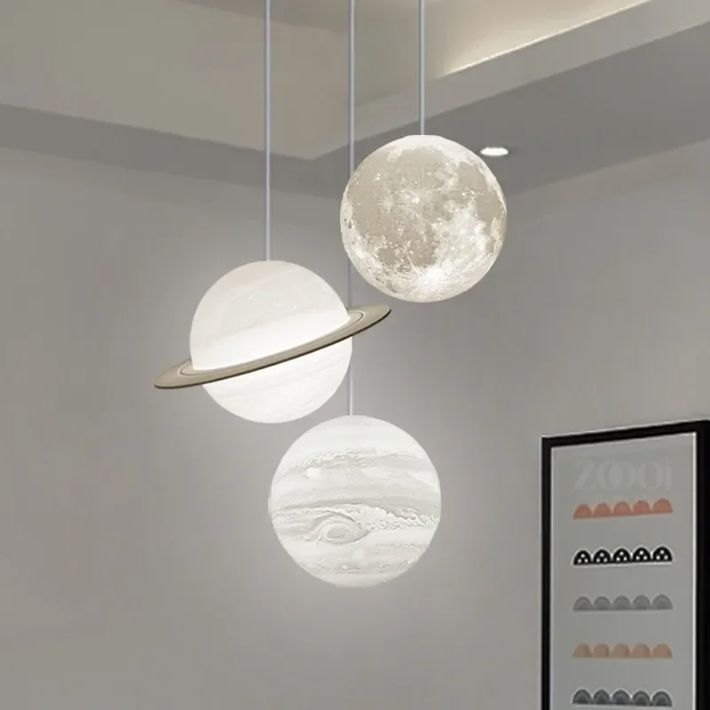 Stars and Moon Series Pendant Light Creative Three-Head Hanging Lamp for Nordic-Style Living Room Bedroom Dining