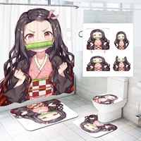 Demon Slayer: Kimetsu No Yaiba Anime Home Bathroom Accessories 4 Piece Set Mats And Shower Curtain  Curtains Sets Luxury