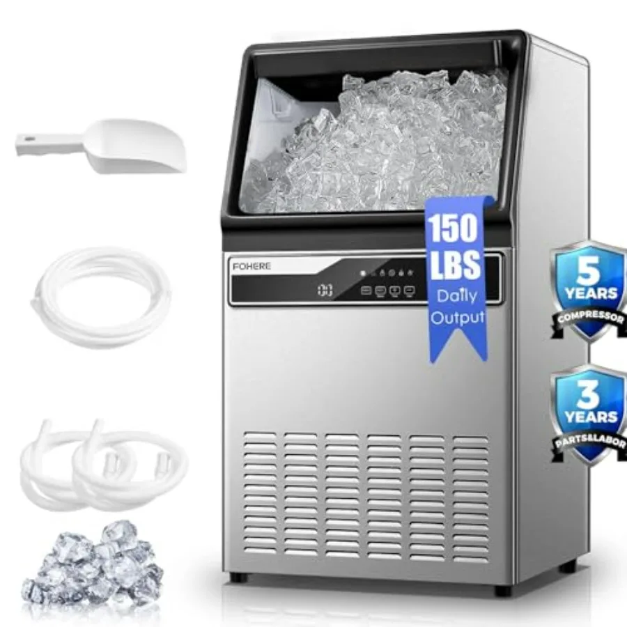 

Коммерческий льдогенератор на 150 фунтов в день, корпус из нержавеющей стали, льдогенератор для установки под столешницу с объемом хранения 33 фунта, отдельно стоящий