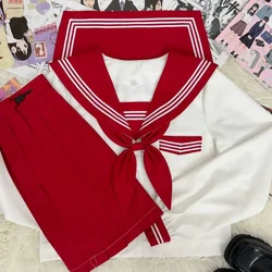 Japan Sailor Outfit School Uniform Korean Jk Uniform Red Sailor Suit Pleated Skirt High School Clothes Seifuku Cosplay Student